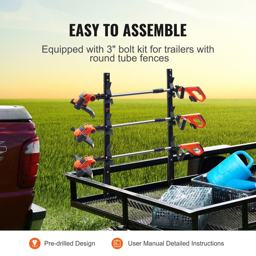 3-Place Trimmer Rack Pair Zinc Alloy Password Lock Weed Eater Holder for Enclosed Trailer or Wall Mount