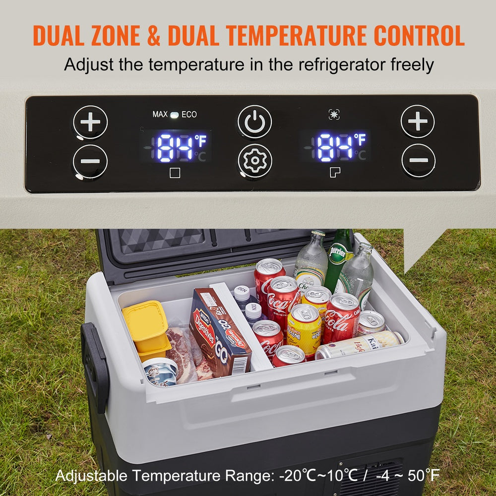 Portable Car Refrigerator 37 Qt 35L Dual Zone Compressor Cooler -4 to 50 F 12/24V DC 100-240V AC