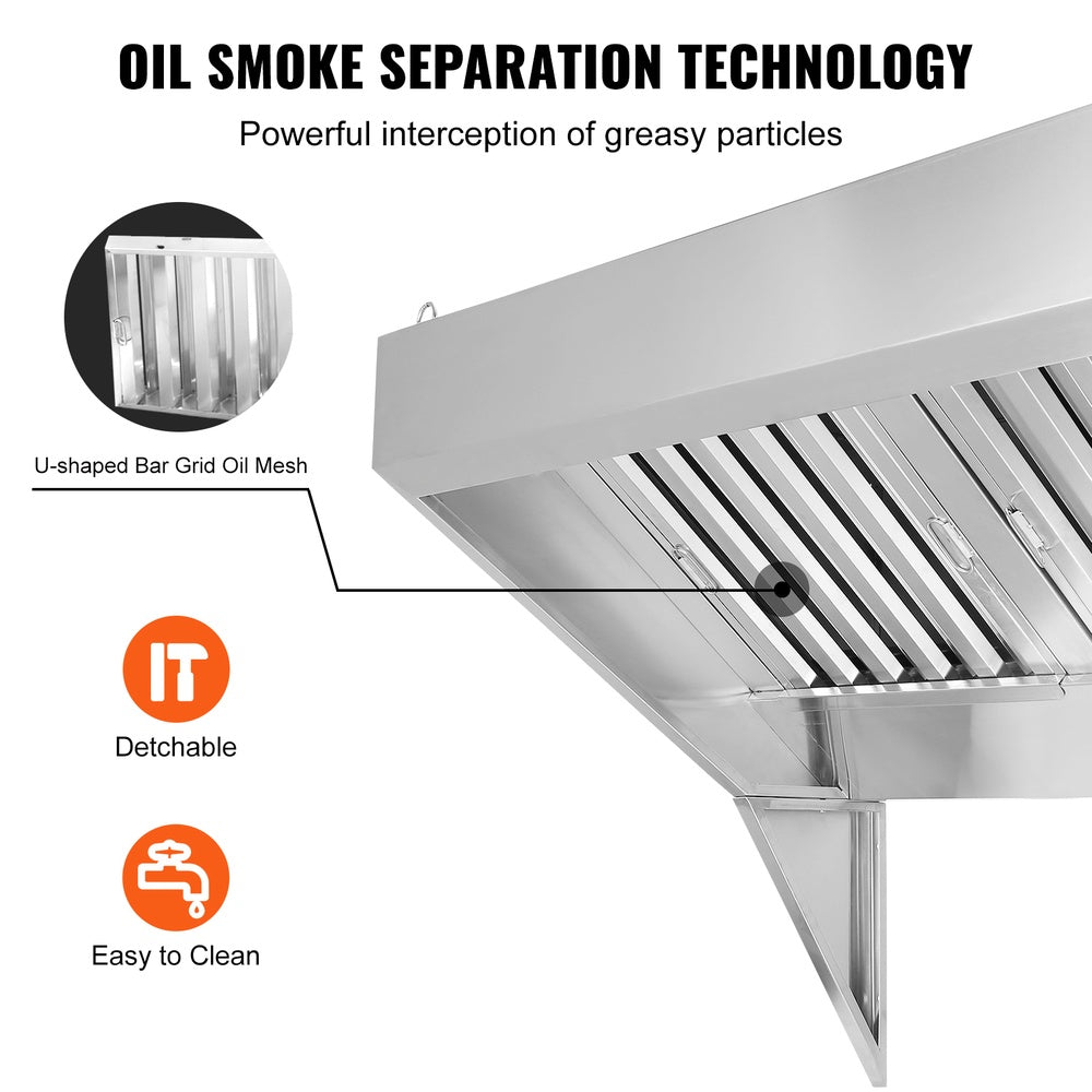 Commercial Exhaust Hood 4 ft. Food Truck Concession Trailer 201 Stainless Steel with 2 Filter Meshes