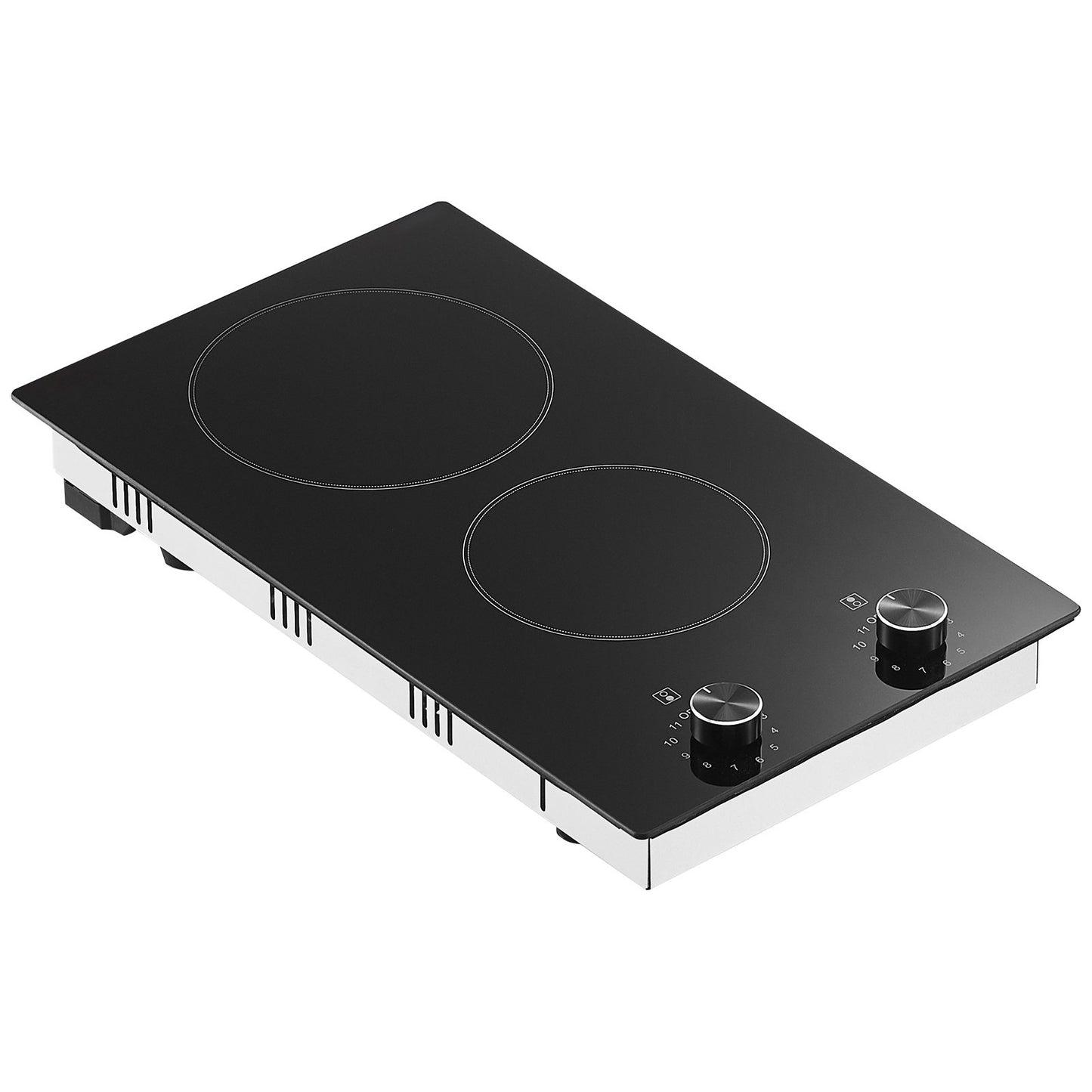 12 in. Built-In Electric Cooktop with 2 Burners, 1800-Watt Radiant Ceramic Glass Top and Knob Controls, Black