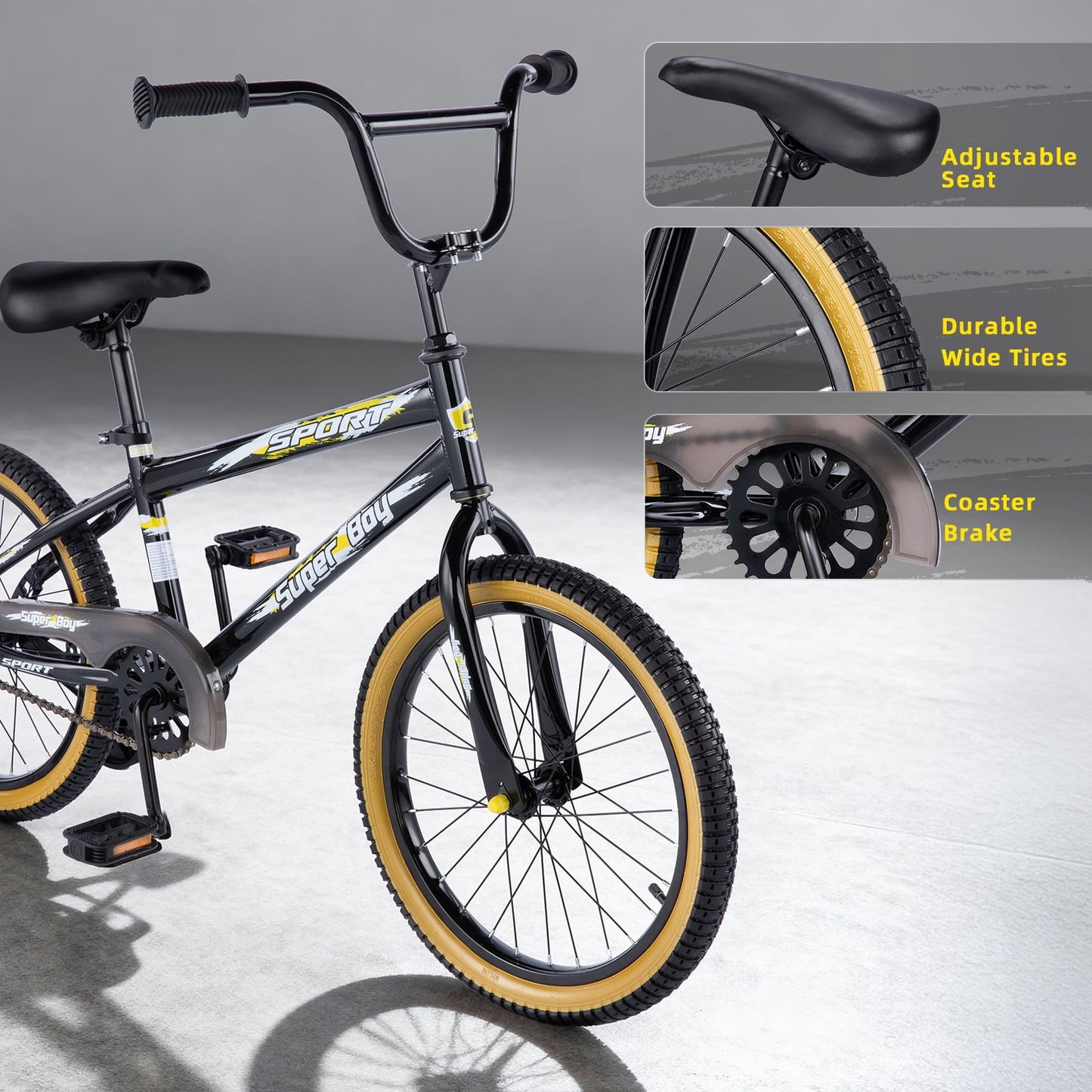 Bestcore 20in Kids Bike, Ages 7-14 Years, Black