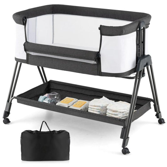 Portable Baby Bedside Sleeper with 7 Adjustable Height Levels for Infant Care, Black