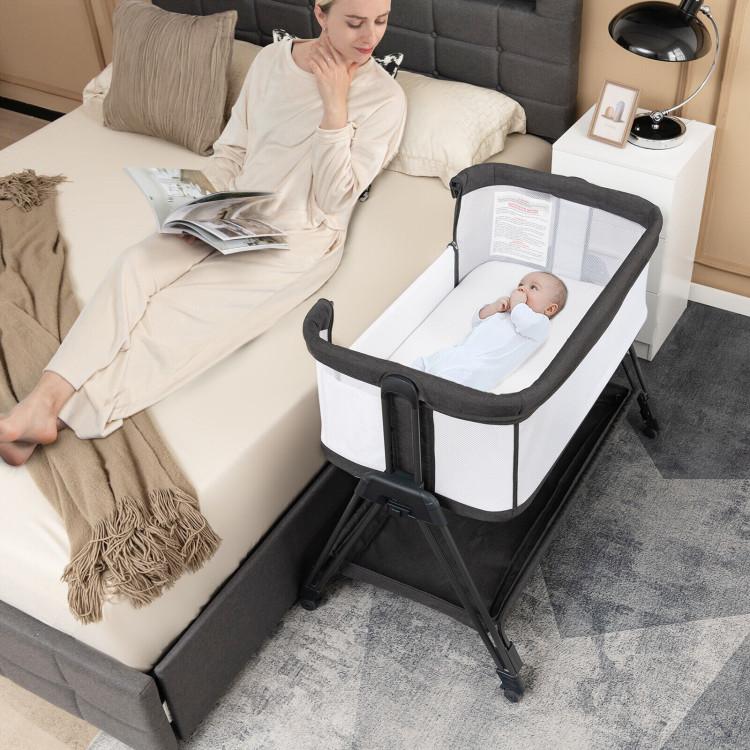 Portable Baby Bedside Sleeper with 7 Adjustable Height Levels for Infant Care, Black