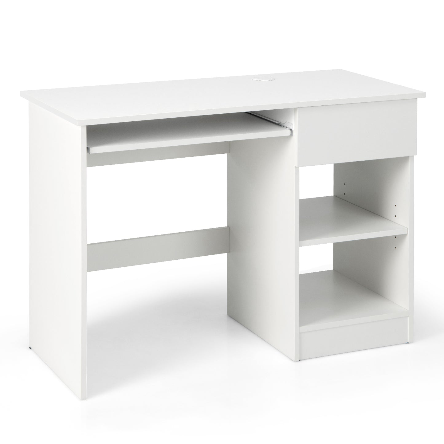 Wooden Computer Desk with CPU Stand Pull Out Keyboard Tray Drawer Adjustable Shelf Cable Hole 210 lb.