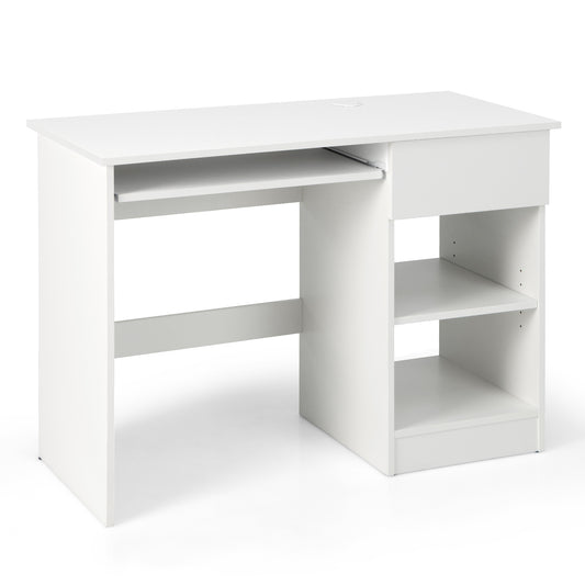 Wooden Computer Desk with CPU Stand Pull Out Keyboard Tray Drawer Adjustable Shelf Cable Hole 210 lb.