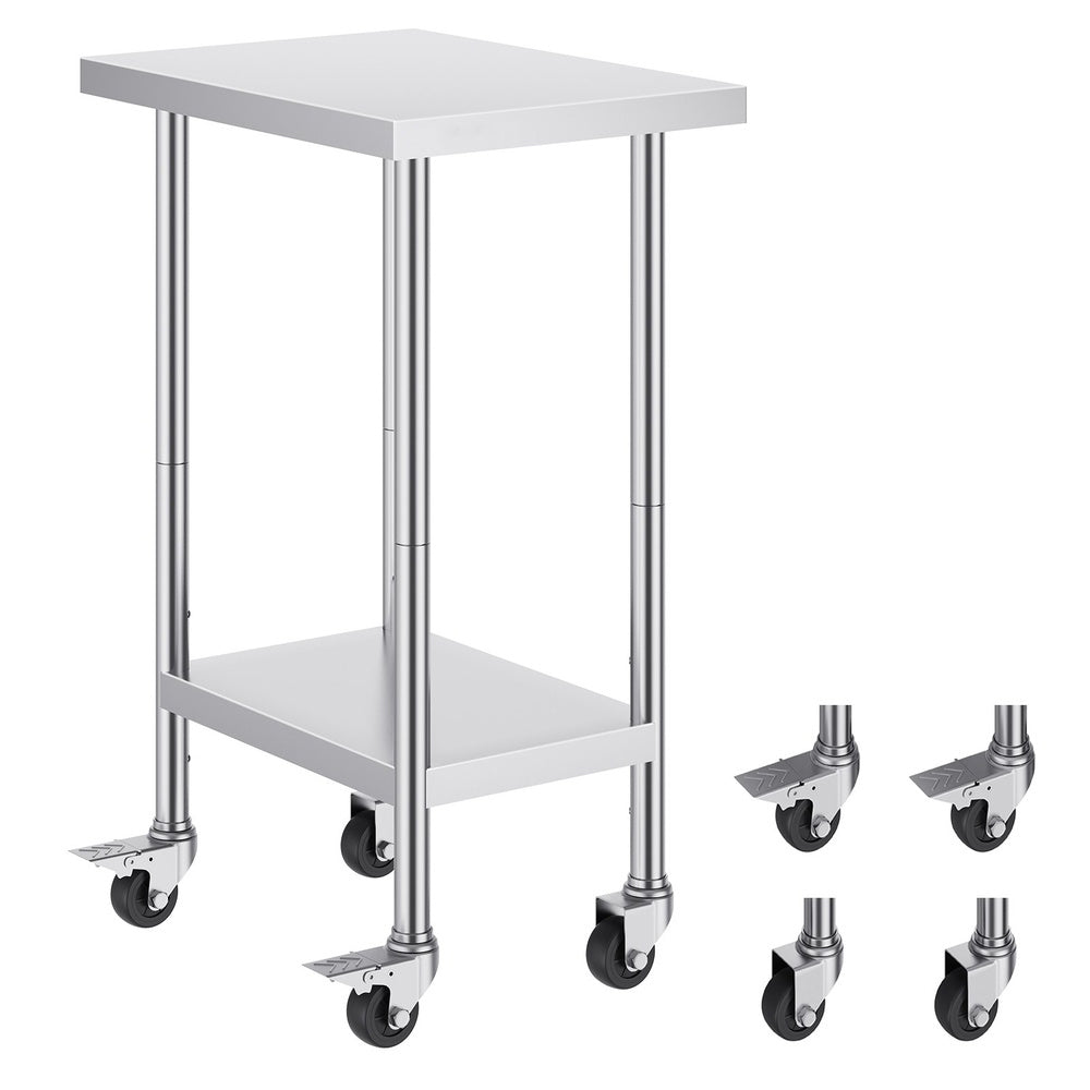 Stainless Steel Work Table with Casters and Adjustable Undershelf, 24 in. x 18 in. x 38 in., for Home Kitchens