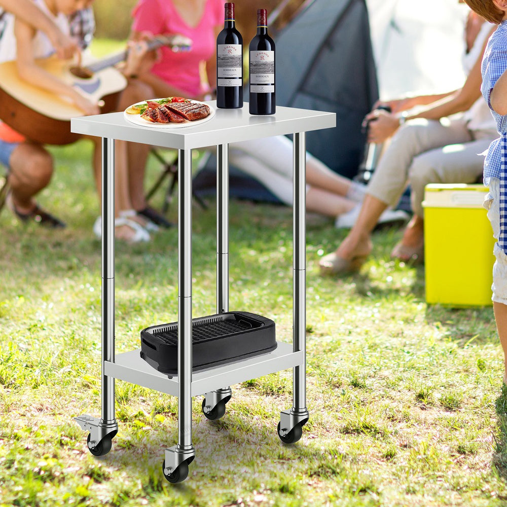 Stainless Steel Work Table with Casters and Adjustable Undershelf, 24 in. x 18 in. x 38 in., for Home Kitchens