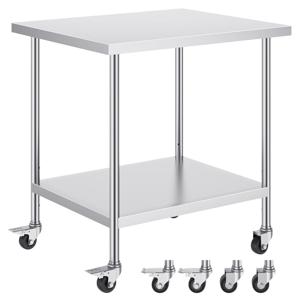 Stainless Steel Work Table with Casters and Adjustable Undershelf, 30 in. x 18 in. x 38 in., for Home Kitchens