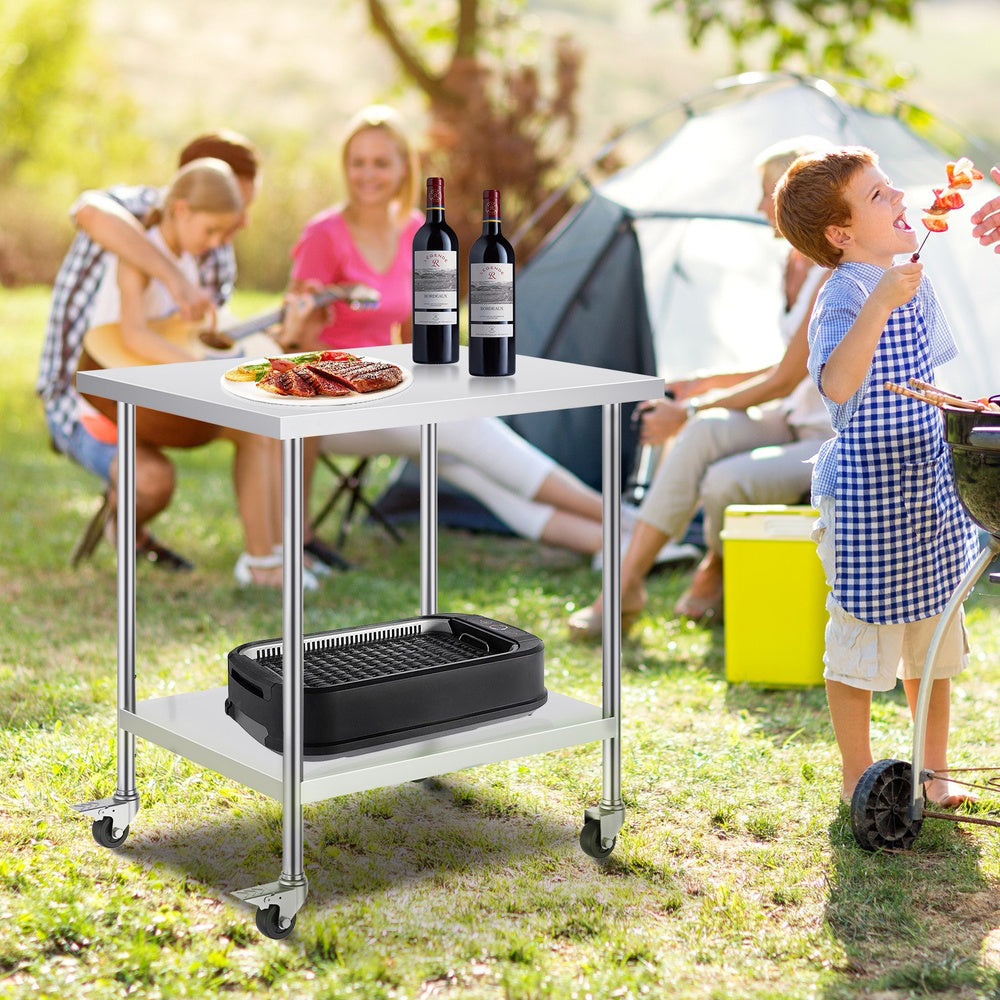 Stainless Steel Work Table with Casters and Adjustable Undershelf, 30 in. x 18 in. x 38 in., for Home Kitchens