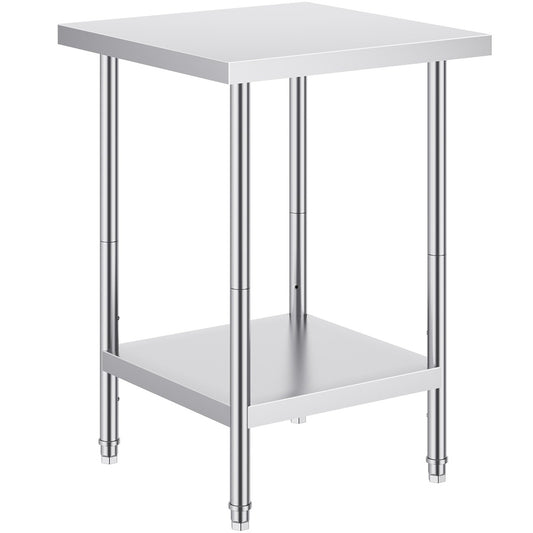 Stainless Steel Prep Table with Adjustable Undershelf, 24 in. x 24 in. x 34 in., 700 lb Capacity, for Kitchens