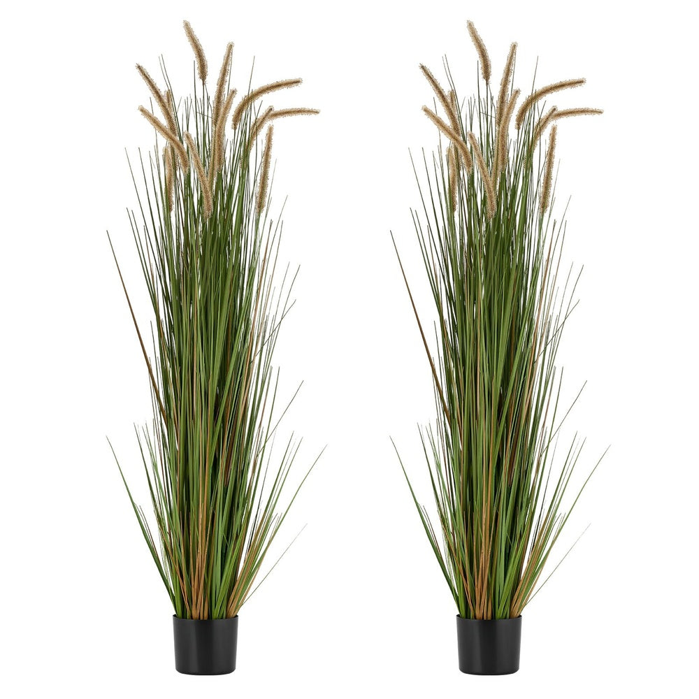 Artificial Horsetail Reed Grass 2-Pack 59 in Tall Faux Plant in Pot PVC Indoor Outdoor Floor Decor