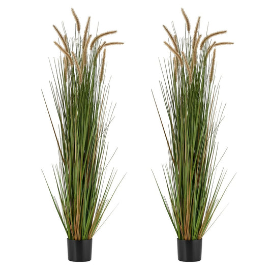 Artificial Horsetail Reed Grass 2-Pack 59 in Tall Faux Plant in Pot PVC Indoor Outdoor Floor Decor