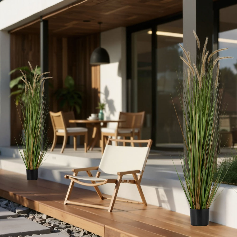 Artificial Horsetail Reed Grass 2-Pack 59 in Tall Faux Plant in Pot PVC Indoor Outdoor Floor Decor