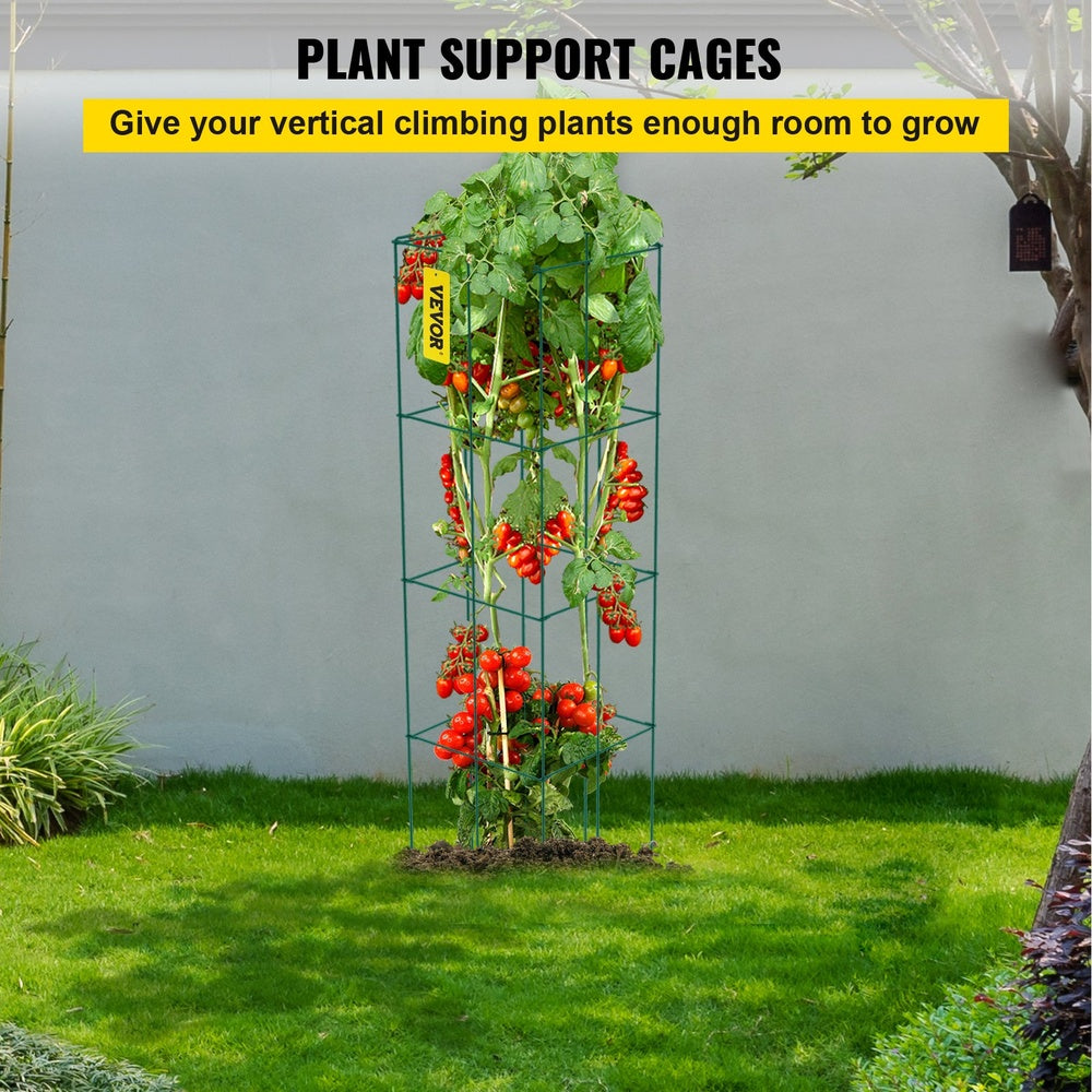 Tomato Cages 6-Pack 14.6 x 14.6 x 39.4 in Square Foldable PVC-Coated Steel Plant Support Trellis Green