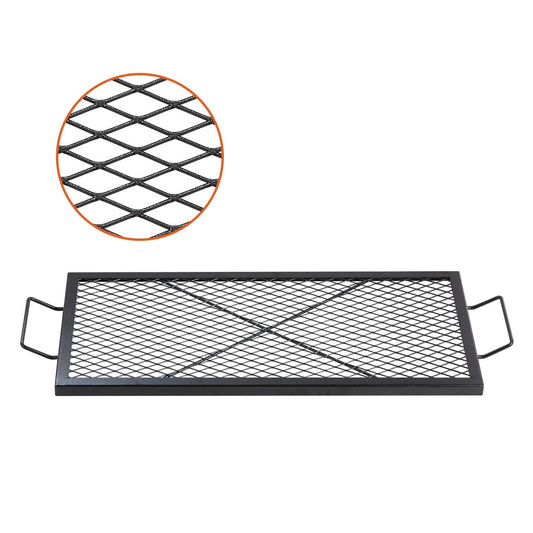 X-Marks Fire Pit Grill Grate 32 in Rectangle Heavy-Duty Steel Campfire BBQ Grill Handle X Wire Black
