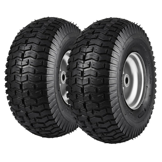 Lawn Mower Tires 15x6-6 in 2-Pack Turf Pneumatic 3 in Centered Hub 3/4 in Bushing 16 Adapters 400 lb/Wheel