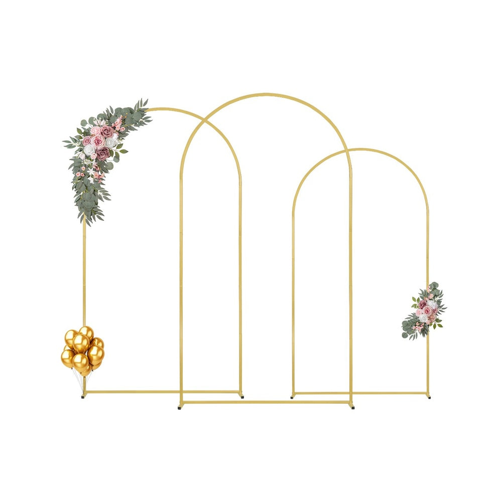Wedding Arch Stand Set of 3 Gold Metal 8 x 4.6 ft + 7.2 x 4 ft + 6.6 x 3.3 ft Easy Assembly Birthday Holiday