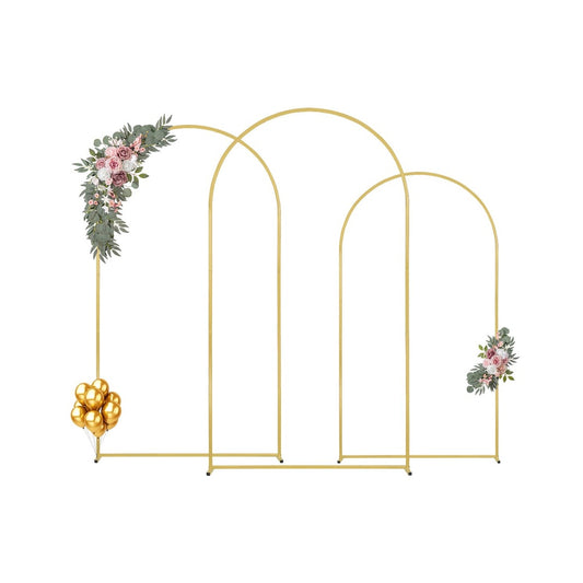 Wedding Arch Stand Set of 3 Gold Metal 8 x 4.6 ft + 7.2 x 4 ft + 6.6 x 3.3 ft Easy Assembly Birthday Holiday