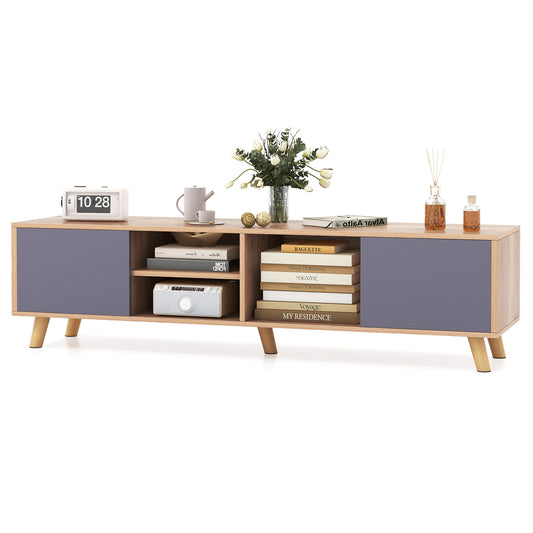 TV Stand Cabinet for TVs up to 65 in. with 2 Side Cabinets Open Shelf Cable Holes 5 Solid Legs 4 in. Clearance