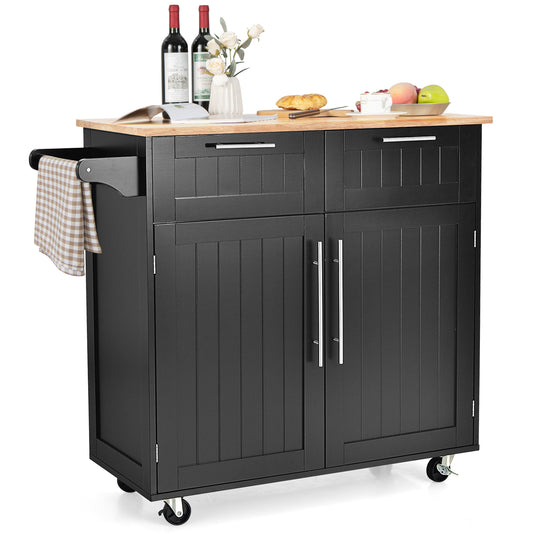 Heavy Duty Rolling Kitchen Cart with Towel Holder, Drawer and Storage Shelf, Black