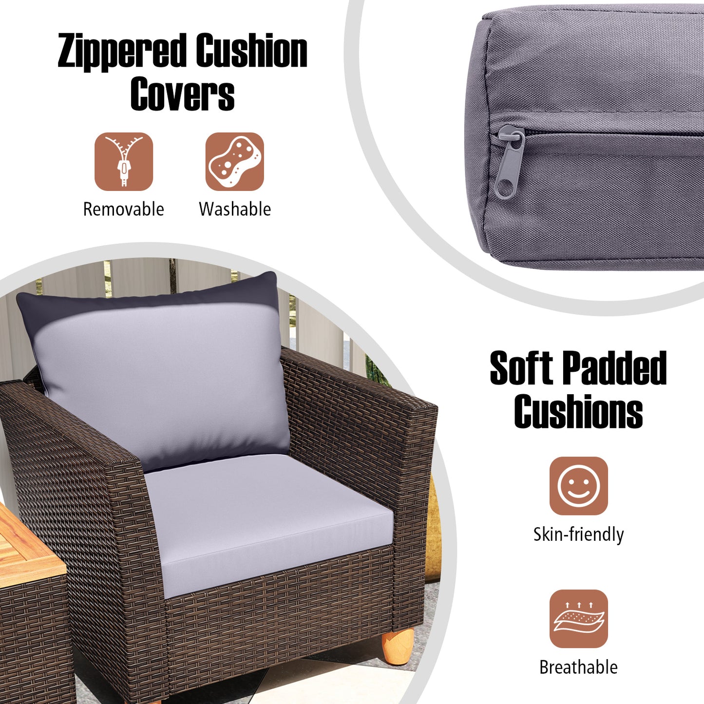 3 Piece Acacia Wood Patio Seating Set with Cushions and Storage