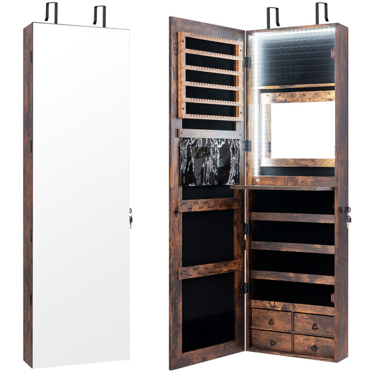 Multipurpose Storage Jewelry Cabinet 4 Drawers 47 in. Mirror 108 Earring 36 Hook Auto LED Lockable MDF