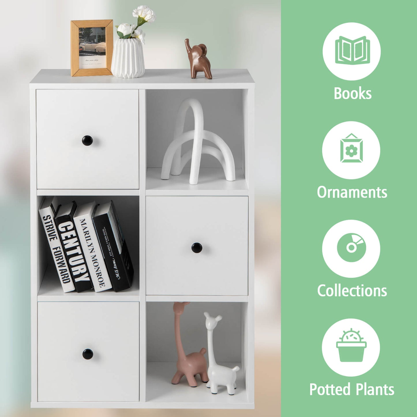 3-Tier Freestanding Bookcase with Open Shelves and Anti-Tipping Safety Device, White