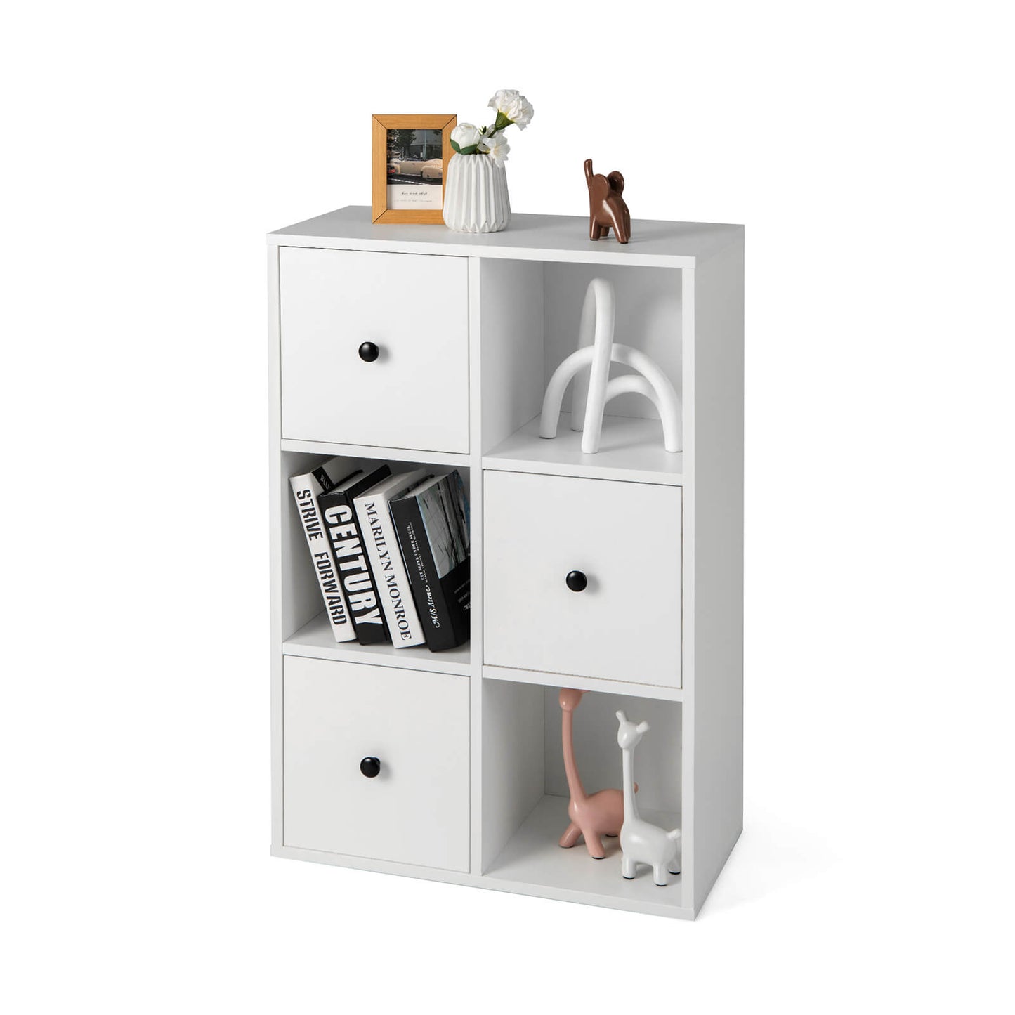 3-Tier Freestanding Bookcase with Open Shelves and Anti-Tipping Safety Device, White