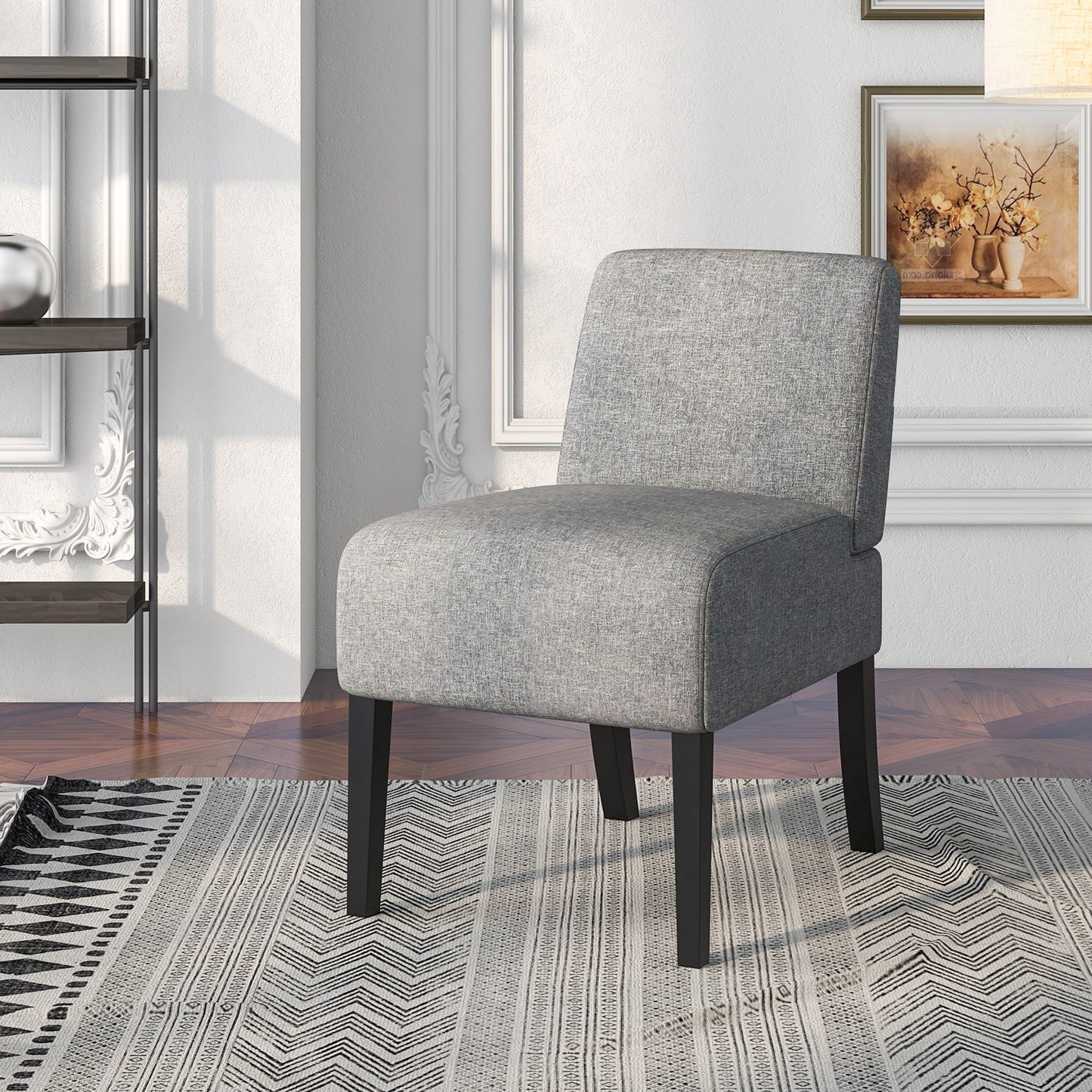 Upholstered Living Room Accent Chair Spring Seat Solid Rubber Wood Legs 400 lb. Polyester Fabric Armless