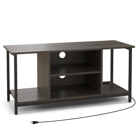 3 Tier 41.5 in. TV Stand for 50 in. TV with 2 AC + USB + Type-C Charging Adjustable Shelf Cable Holes Metal