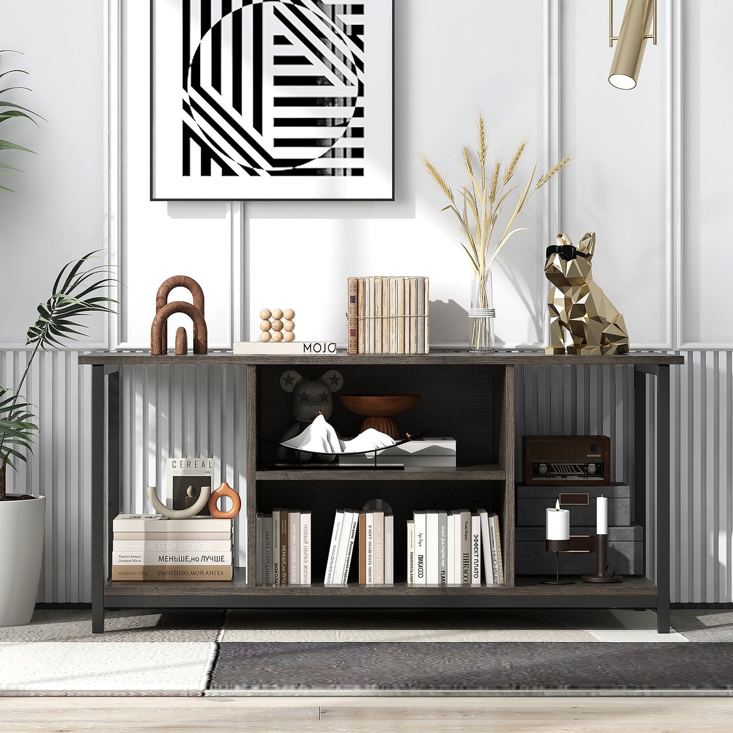 3 Tier 41.5 in. TV Stand for 50 in. TV with 2 AC + USB + Type-C Charging Adjustable Shelf Cable Holes Metal
