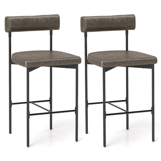 Set of 2 26 in. Counter Height Bar Stools PVC Leather Padded H Shaped Metal Frame 400 lb. Rubber Wood Plywood
