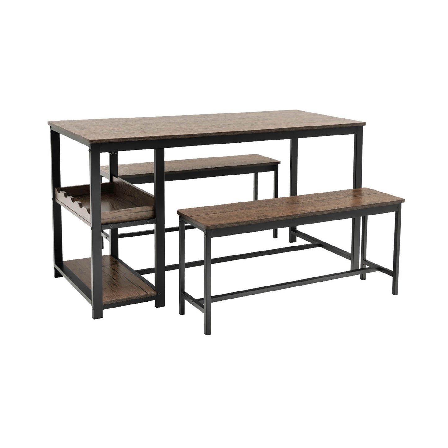 3-Piece Dining Table Set with Wine Rack for Kitchen, Breakfast Area, Brown Finish