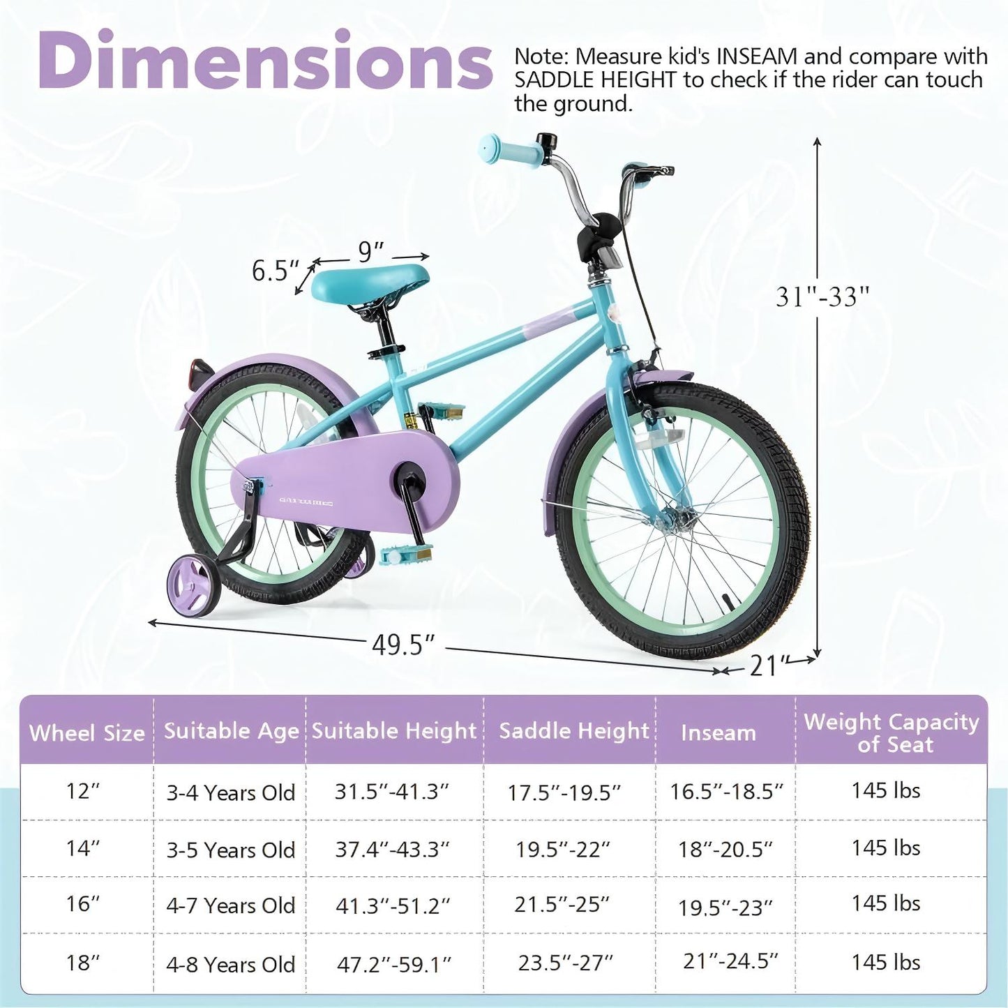 Kids Bike with Adjustable Handlebar and Saddle Purple-18 Inches