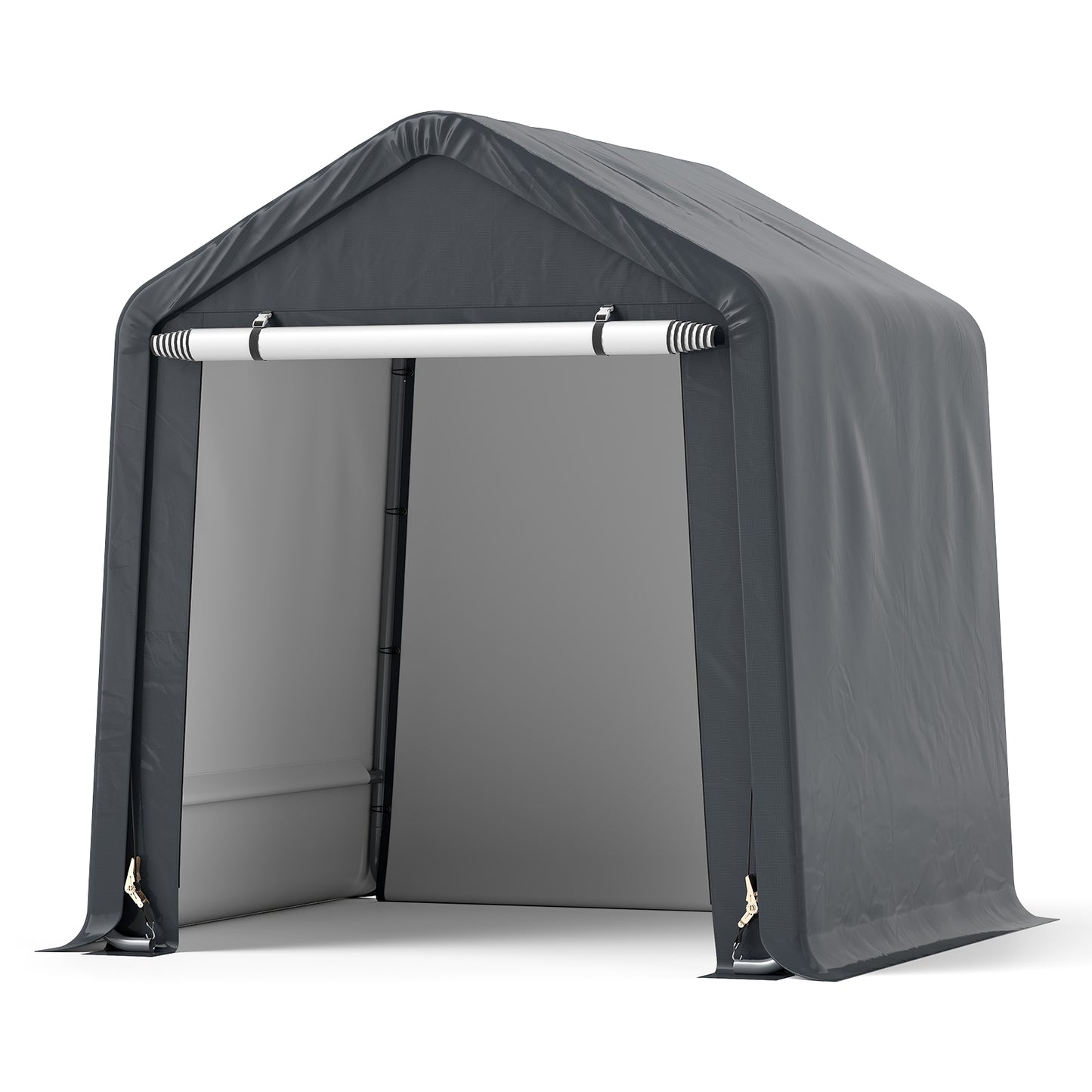 Portable Motorcycle Outdoor Storage Shelter 6.5 ft. x 6 ft. / 8 ft. x 6.5 ft. Galvanized Frame + Roll-Up Door