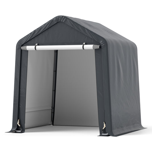 Portable Motorcycle Outdoor Storage Shelter 6.5 ft. x 6 ft. / 8 ft. x 6.5 ft. Galvanized Frame + Roll-Up Door