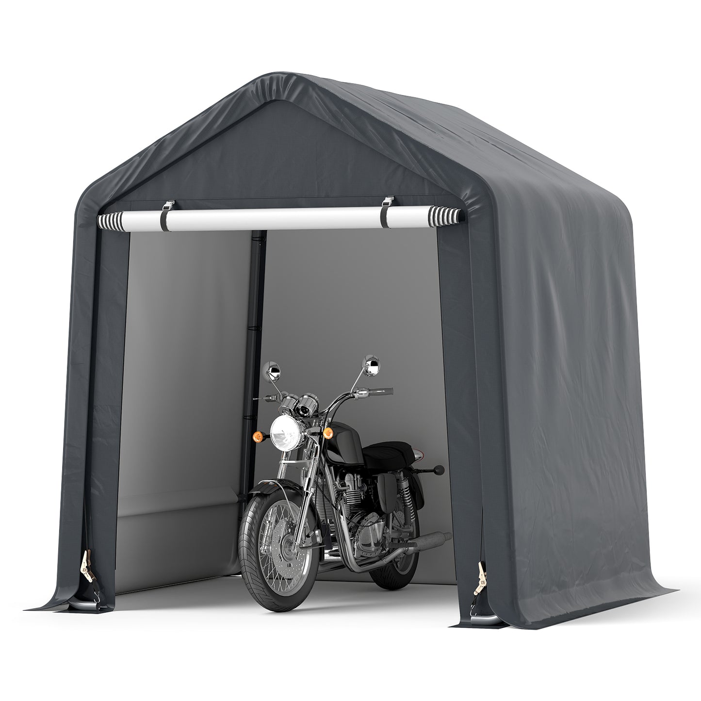 Portable Motorcycle Outdoor Storage Shelter 6.5 ft. x 6 ft. / 8 ft. x 6.5 ft. Galvanized Frame + Roll-Up Door