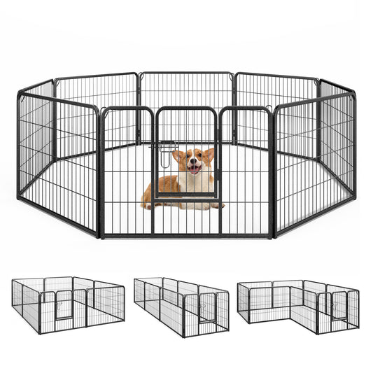8 Panel 24 / 32 / 40 in. Height Pet Fence Indoor Outdoor Metal Frame + 360¡ã Rotation + Ground Stakes Stackable