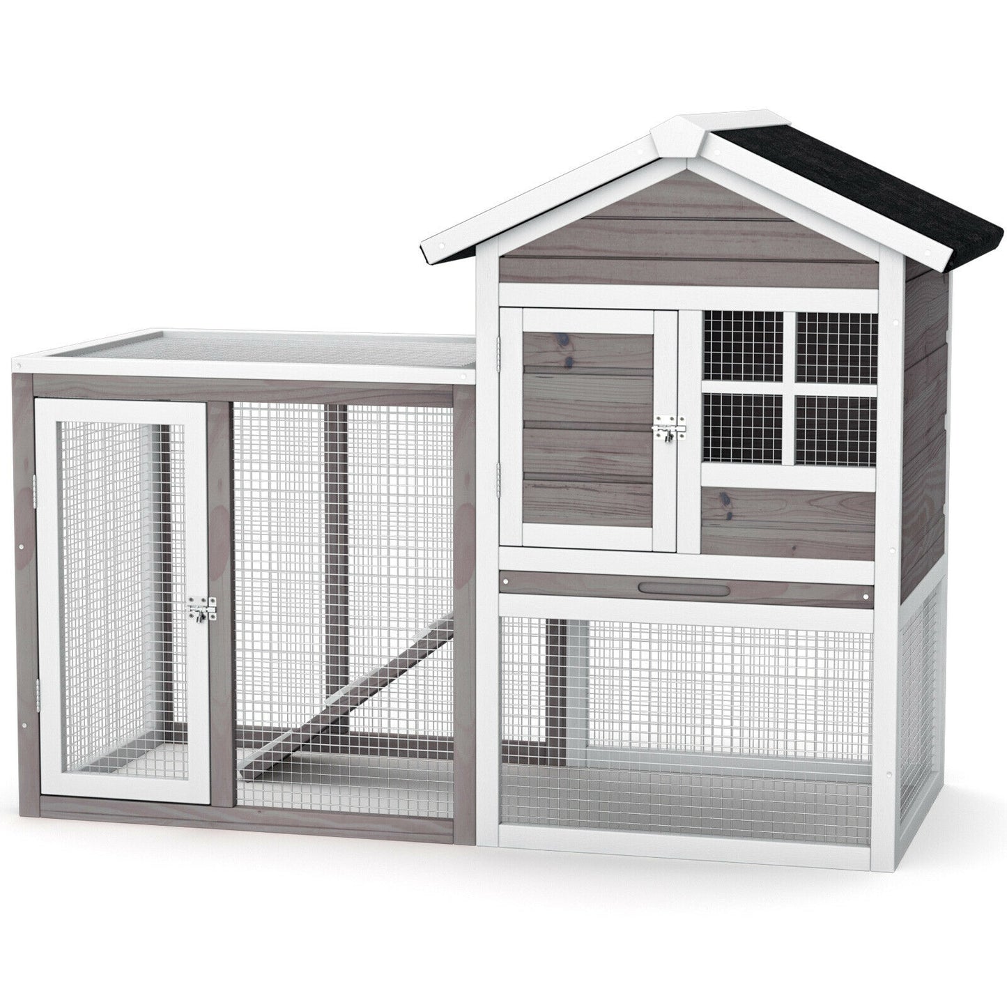 2-Story Rabbit Hutch Wood + Pull Out Tray Hygiene + All-Round Wire Fence + Gift-Ready Small Pet Backyard Porch Garden