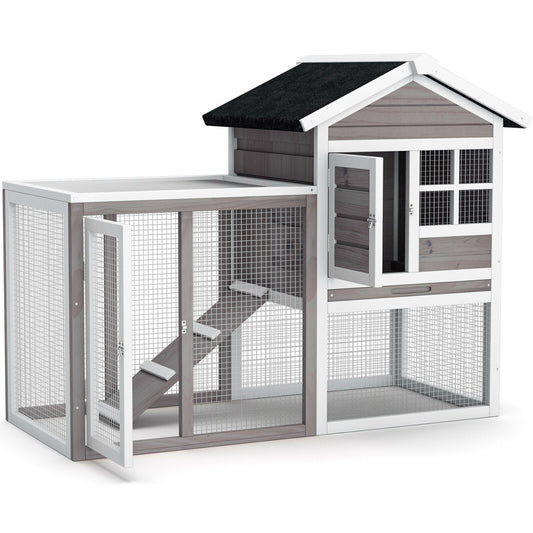 2-Story Rabbit Hutch Wood + Pull Out Tray Hygiene + All-Round Wire Fence + Gift-Ready Small Pet Backyard Porch Garden