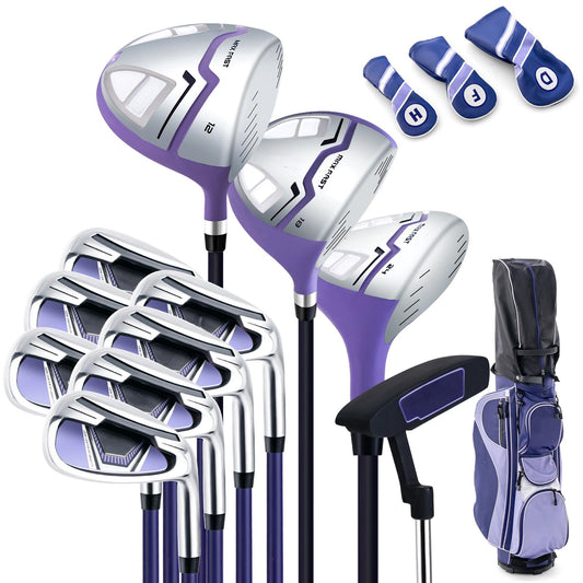 Womenfts Right-Hand Golf Set Driver Fairway Hybrid 5-9 P S Irons Putter 14-Way Bag 7 Zip Pockets Cooler Rain Hood Auto