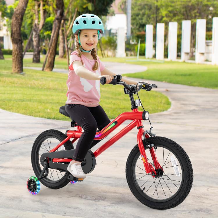 Patented 16 Inch Kids Bike with LED Lights Adjustable Carbon Steel Bicycle for 4-7 Years Old-16 inches