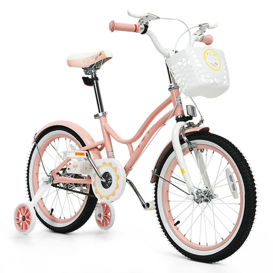 18 Inch Kids Adjustable Bike Toddlers with Training Wheels Pink