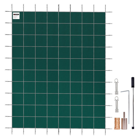 Pool Safety Cover 20 x 40 ft Rectangle Inground Mesh PP Drainage Holes Green Brass Anchors Winter Kit