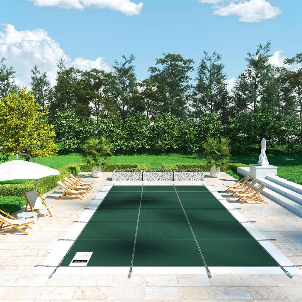 Pool Safety Cover 20 x 40 ft Rectangle Inground Mesh PP Drainage Holes Green Brass Anchors Winter Kit