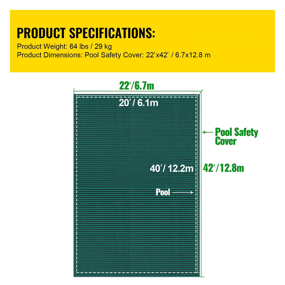 Pool Safety Cover 20 x 40 ft Rectangle Inground Mesh PP Drainage Holes Green Brass Anchors Winter Kit