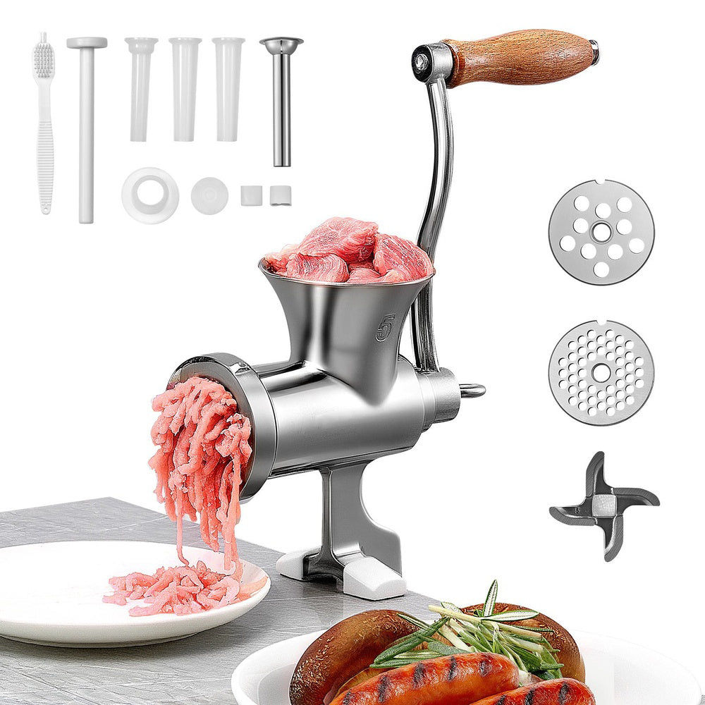 304 Stainless Steel Manual Meat Grinder with Table Clamp and Sausage Tubes