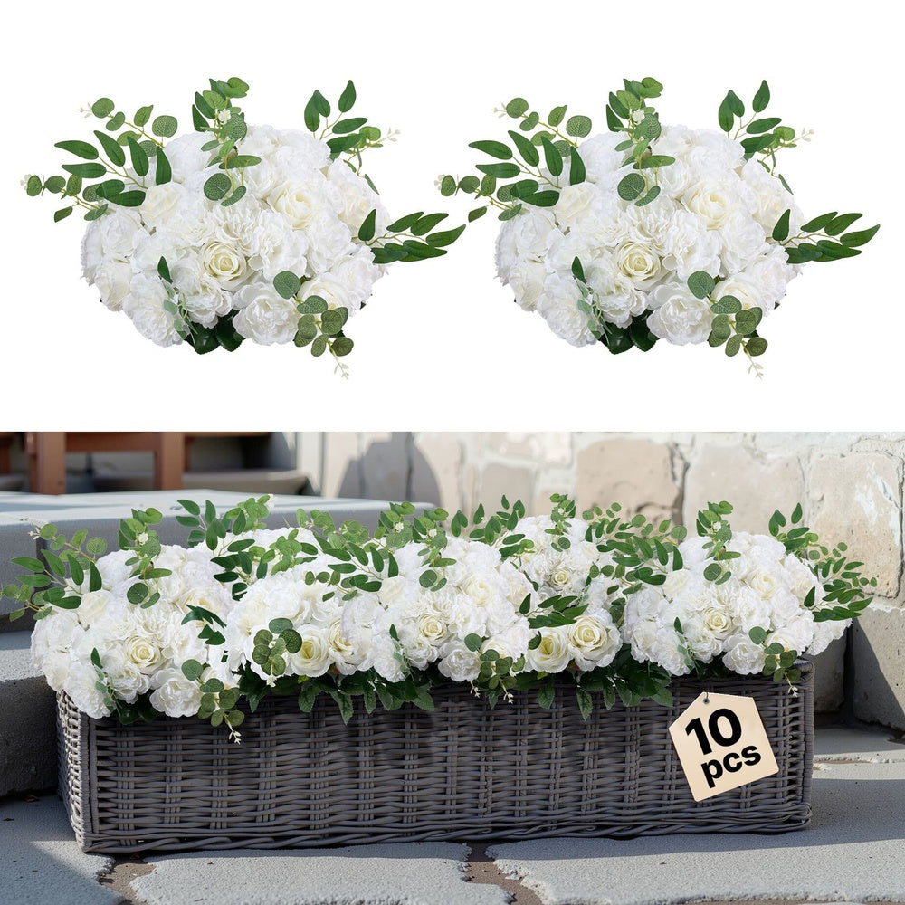 Artificial Flower Ball Centerpieces 10 Pcs 17.7 in Diameter White Rose Kissing Balls for Wedding