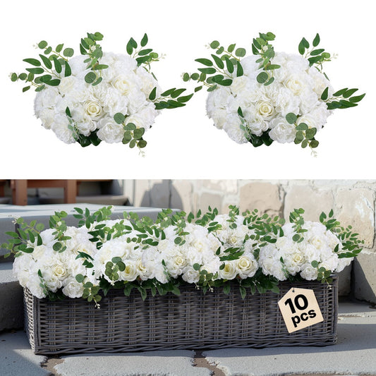Artificial Flower Ball Centerpieces 10 Pcs 17.7 in Diameter White Rose Kissing Balls for Wedding
