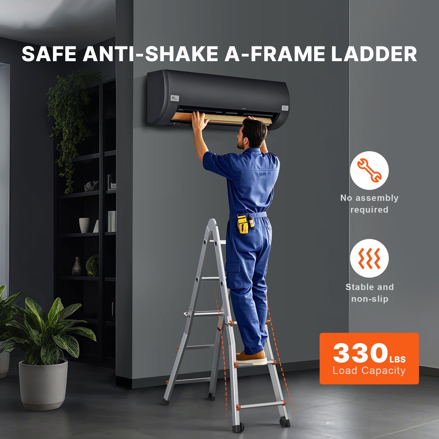 Telescoping Ladder A Frame, 9.5 FT Compact Aluminum Extension Ladder, Multi-Function Portable Collapsible RV Ladder, Telescopic Ladder for Homework Stairs Indoor Outdoor Roof, 330lb Load
